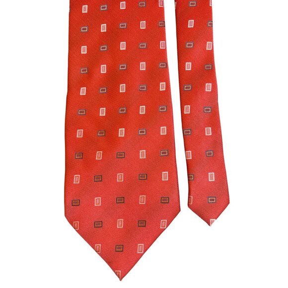 Gianni Versace Burnt Orange Tie Geo Pattern 100% Silk Luxury Designer Italy Boar - Picture 2 of 6